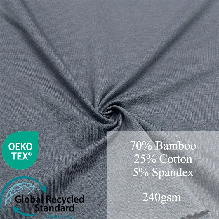 GRS Certificate Eco Friendly Organic Cotton Spandex Bamboo Jersey Fabric for clothing